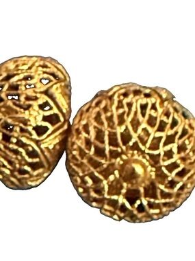 Vintage Monet Gold Filigree Cage Dome Post Earrings Signed  Mesh Boho